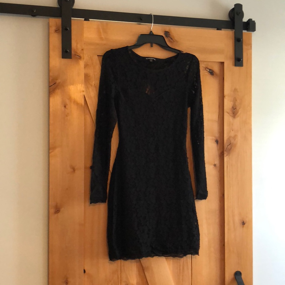 Black long sleeve lace Express open back dress